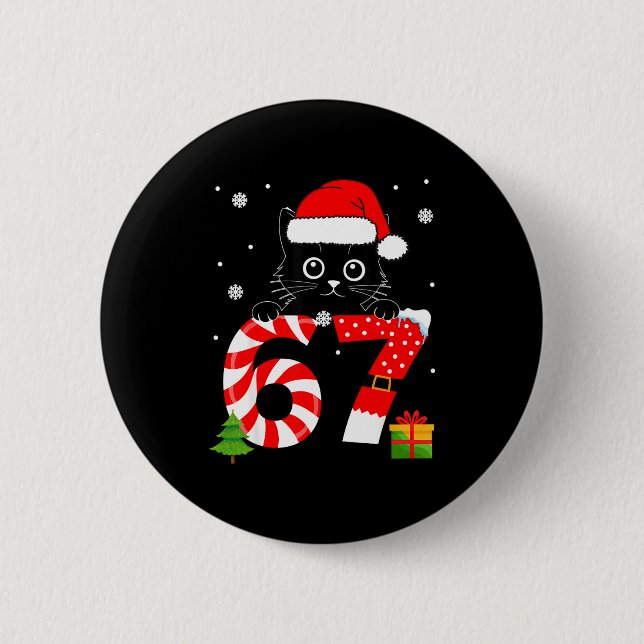Badge Rond 5 Cm Christmas Family Black Cat 67 Six Seven Santa Men  (Devant)