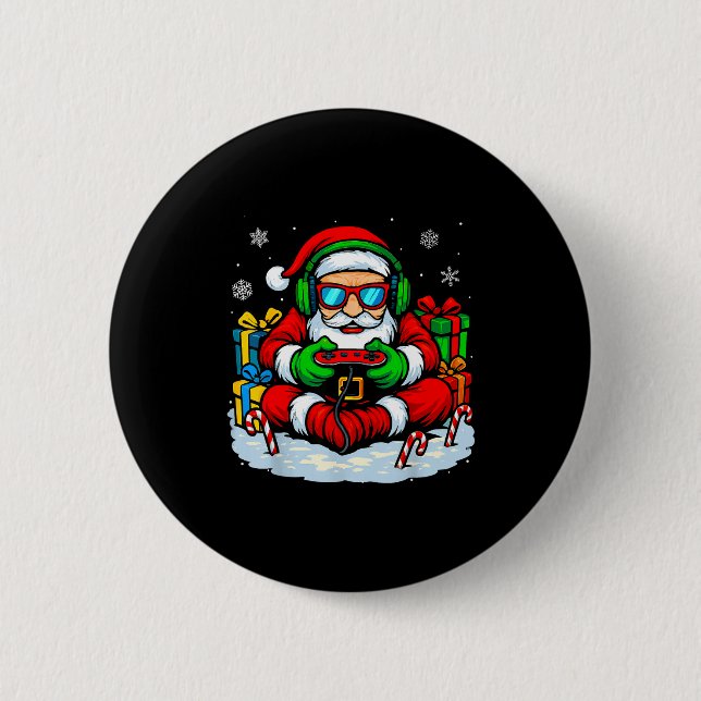 Badge Rond 5 Cm Christmas Gamer Boys Video Game Xmas Funny Santa G (Devant)