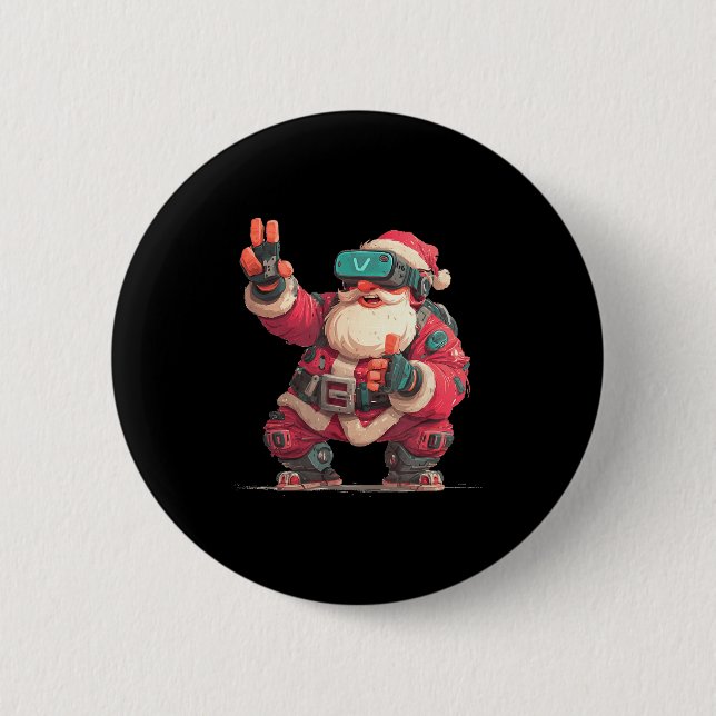 Badge Rond 5 Cm Christmas Gamer Look With This Cool Vr Santa Claus (Devant)