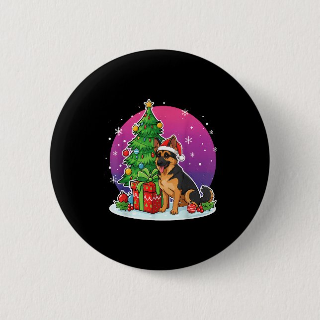 Badge Rond 5 Cm Christmas German Shepherd Santa Hat Xmas Men Women (Devant)