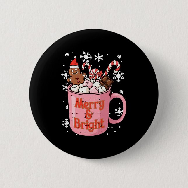 Badge Rond 5 Cm Christmas Gingerbread Cocoa Merry Bright Xmas Wome (Devant)