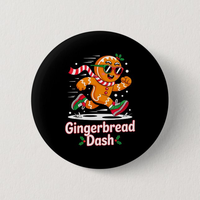 Badge Rond 5 Cm Christmas Gingerbread Dash Running Runner Xmas Mar (Devant)