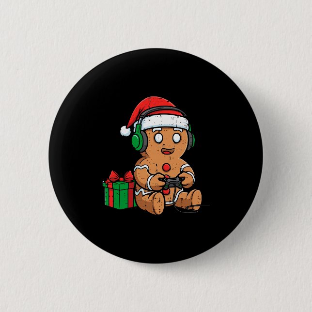 Badge Rond 5 Cm Christmas Gingerbread Gamer Xmas Gaming Boys Kids  (Devant)