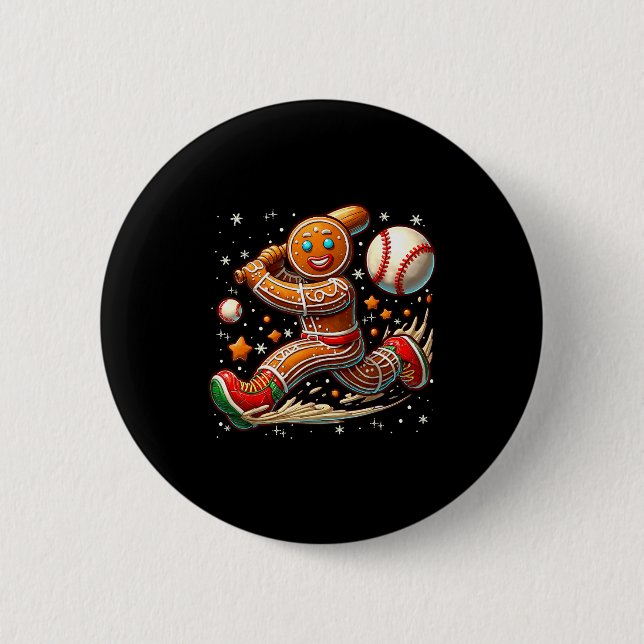 Badge Rond 5 Cm Christmas Gingerbread Man Srts Player Funny Baseba (Devant)