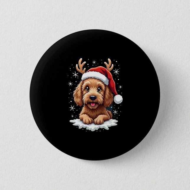 Badge Rond 5 Cm Christmas Goldendoodle Dog Reindeer Holiday Doodle (Devant)