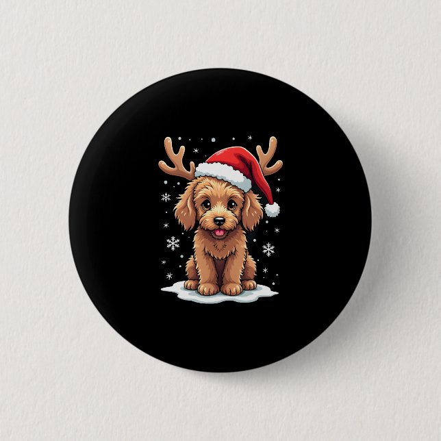 Badge Rond 5 Cm Christmas Goldendoodle Dog Reindeer Holiday Doodle (Devant)