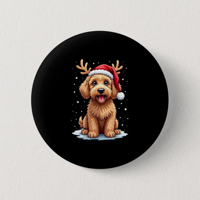 Badge Rond 5 Cm Christmas Goldendoodle Dog Reindeer Holiday Doodle (Devant)