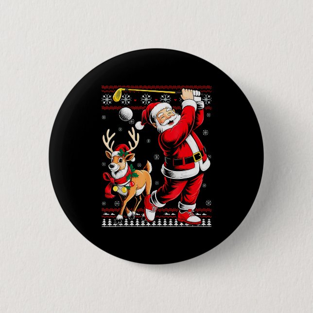 Badge Rond 5 Cm Christmas Golf Santa Golfer Christmas Pajama Reind (Devant)