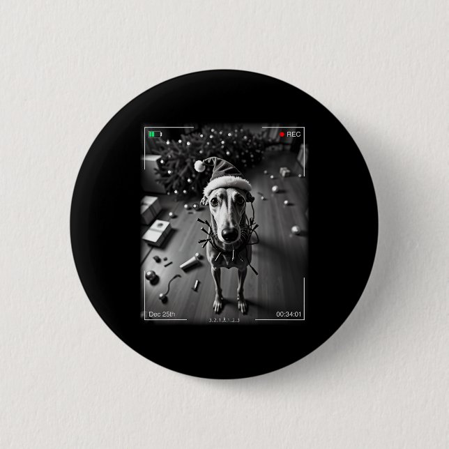 Badge Rond 5 Cm Christmas Greyhound Capturé Sur Caméra (Devant)