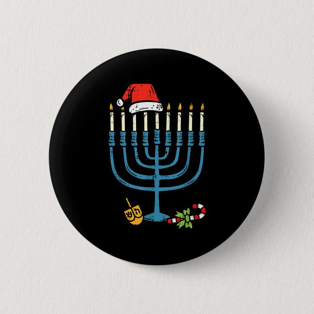 Badge Rond 5 Cm Christmas Hat Menorah Jew Hanukkah Chanukah Men Wo (Devant)