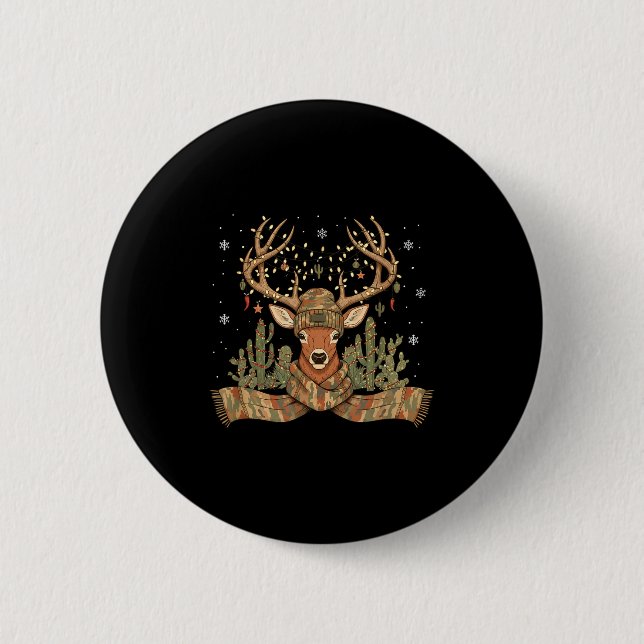 Badge Rond 5 Cm Christmas Holiday Camo Hunting Reindeer Deer Xmas  (Devant)