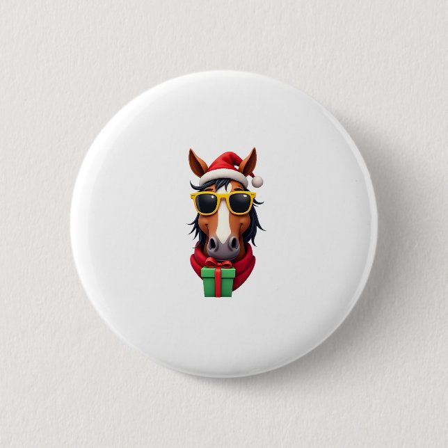 Badge Rond 5 Cm Christmas Horse Back Riding Santa Xmas Women Girls (Devant)
