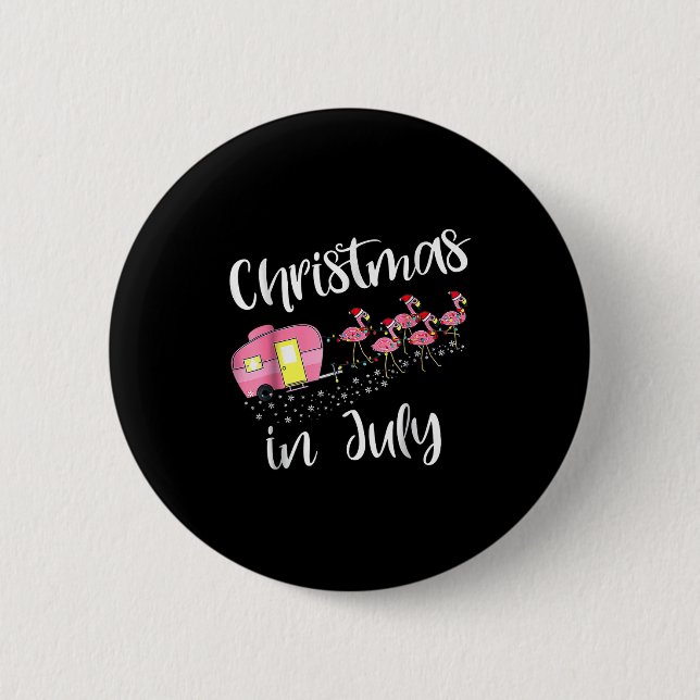 Badge Rond 5 Cm Christmas In July Flamingo Nk  (Devant)