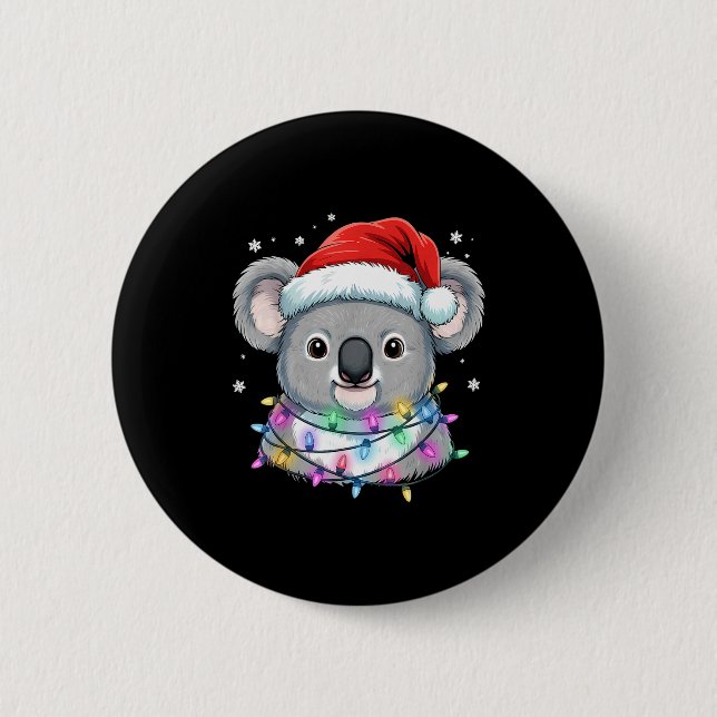 Badge Rond 5 Cm Christmas Lights Koala Santa Hat Cute Xmas Pajamas (Devant)