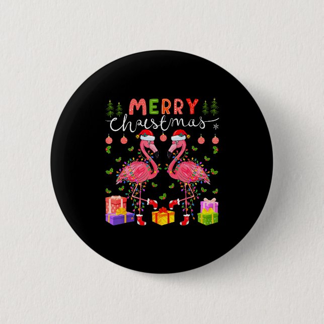 Badge Rond 5 Cm Christmas Lights Xmas Flamingo Lover Santa Hat Fla (Devant)