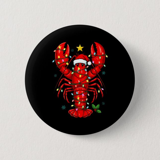 Badge Rond 5 Cm Christmas Lobster With Santa Hat Funny Holiday  (Devant)