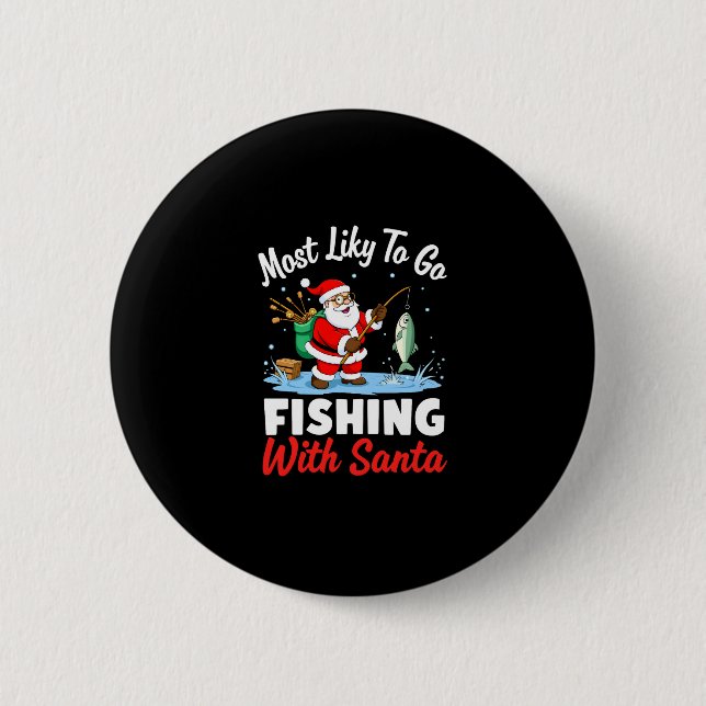 Badge Rond 5 Cm Christmas Merry Christmas For Gift Fishing Santa ( (Devant)