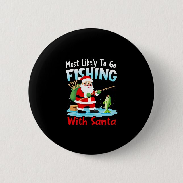 Badge Rond 5 Cm Christmas Merry Christmas For Gift Fishing Santa ( (Devant)