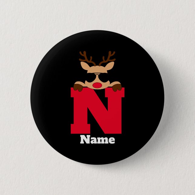 Badge Rond 5 Cm Christmas Monogram With Name Cool Pajama  (Devant)