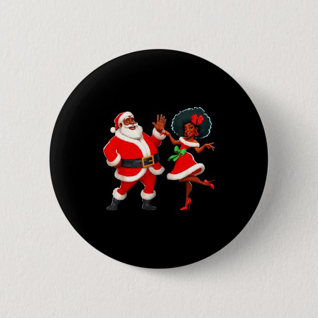 Badge Rond 5 Cm Christmas Mr Santa Mrs Claus Dancing African Ameri (Devant)