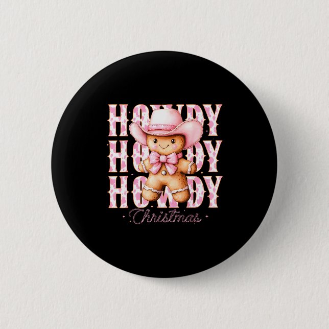 Badge Rond 5 Cm Christmas Nk Gingerbread Cowboy Cowgirl Howdy West (Devant)
