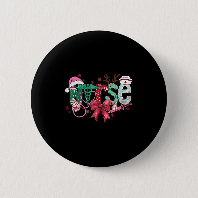Badge Rond 5 Cm Christmas Nurse Coquette Bow Stethoscope Er Rn Icu (Devant)
