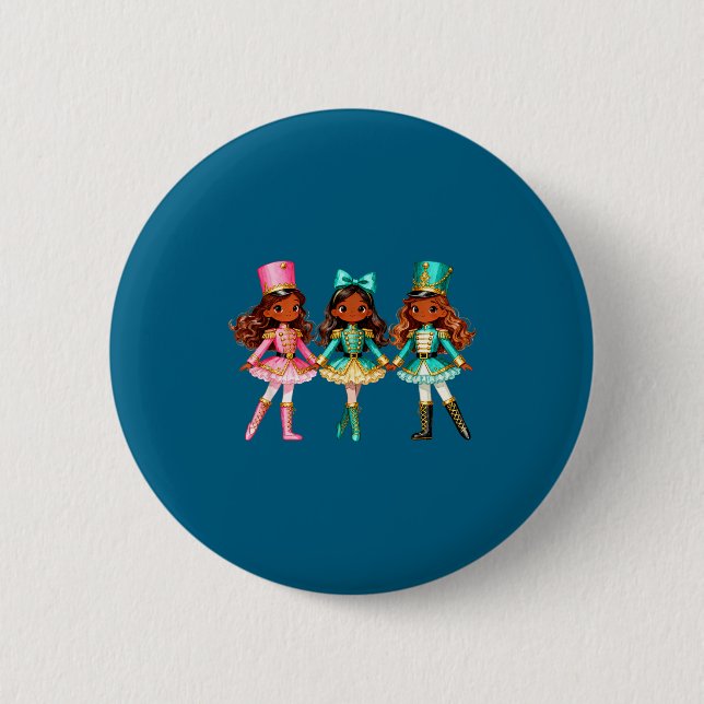 Badge Rond 5 Cm Christmas Nutcracker Black Girls Kids Festive Xmas (Devant)