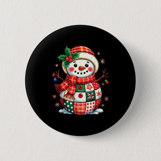 Badge Rond 5 Cm Christmas Patchwork Snowman - Quilted Holiday Aest (Devant)