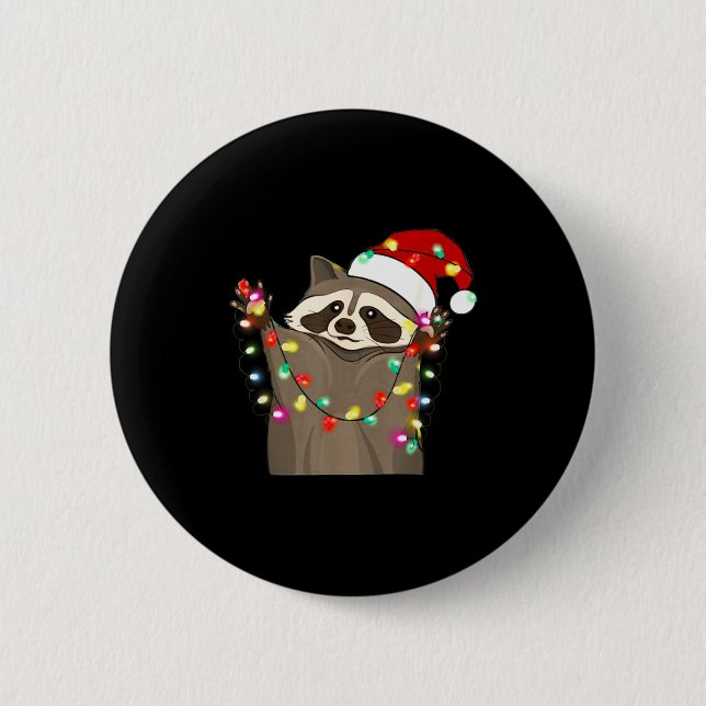 Badge Rond 5 Cm Christmas Racoon Swea,funny Christmas Lights Racco (Devant)