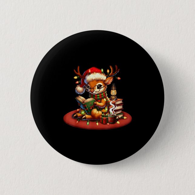 Badge Rond 5 Cm Christmas Reading Book Lovers Bookworm Coffee Rein (Devant)
