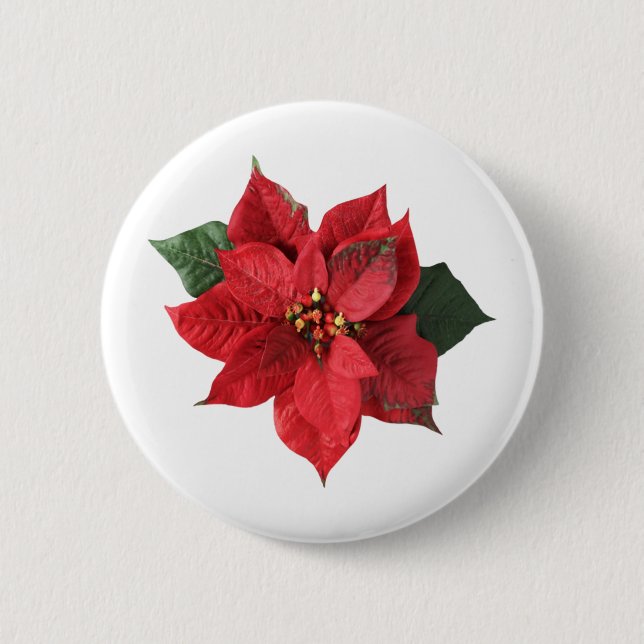 Badge Rond 5 Cm Christmas Red Poinsettia  (Devant)