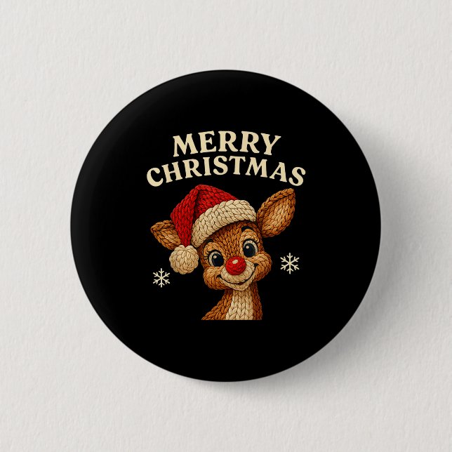 Badge Rond 5 Cm Christmas Reindeer Crochet Cute Merry Christmas Re (Devant)