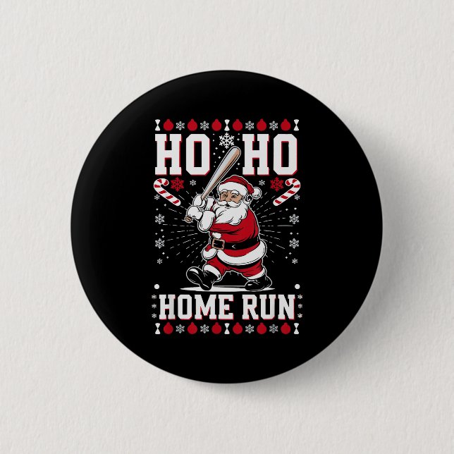 Badge Rond 5 Cm Christmas Santa Baseball Home Run Ho Ho Home Run , (Devant)