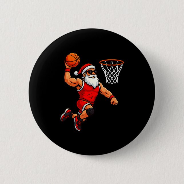 Badge Rond 5 Cm Christmas Santa Basketball Player Dunking Basketba (Devant)