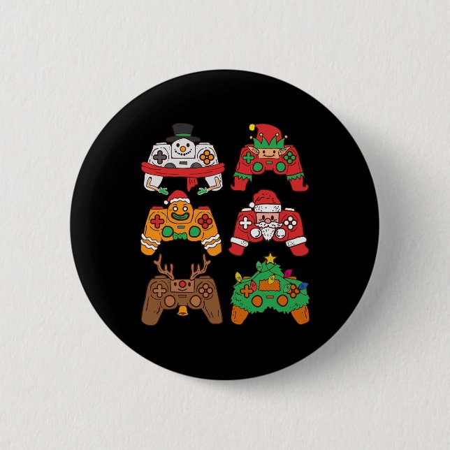Badge Rond 5 Cm Christmas Santa Deer Gaming Controllers Boys Kids  (Devant)