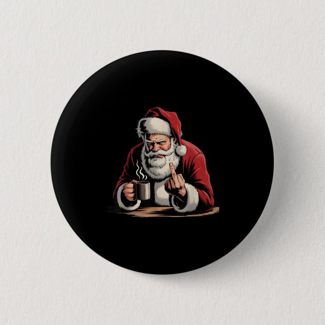 Badge Rond 5 Cm Christmas Santa Middle Finger Sarcastic Xmas Funny (Devant)