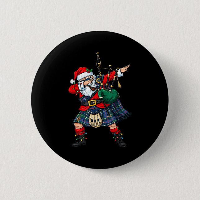 Badge Rond 5 Cm Christmas Santa Playing Scottish Bagpes Funny Holi (Devant)