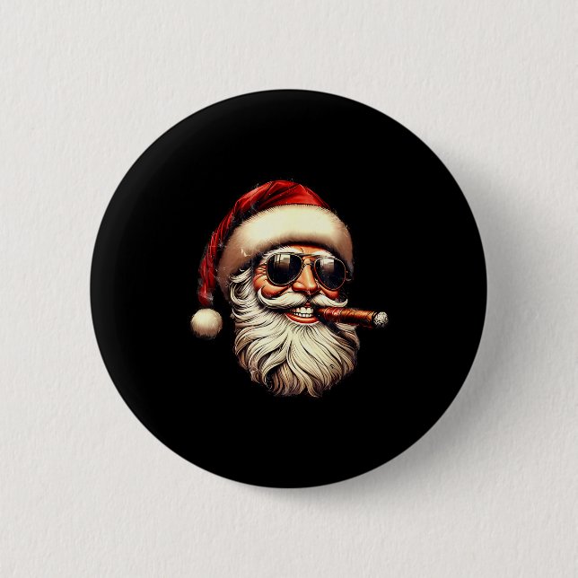Badge Rond 5 Cm Christmas Santa Smoking Cigar With Sungl Cigar Smo (Devant)
