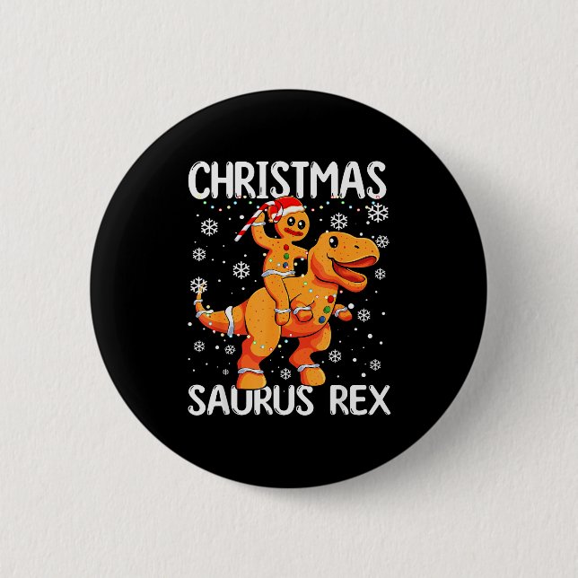 Badge Rond 5 Cm Christmas Saurus Rex Gingerbread Man Cookie Trex B (Devant)