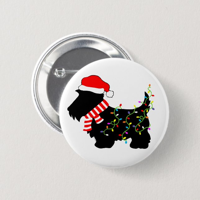 Badge Rond 5 Cm Christmas Scottie Dog With Lights (Devant & derrière)