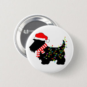 Badge Rond 5 Cm Christmas Scottie Dog With Lights