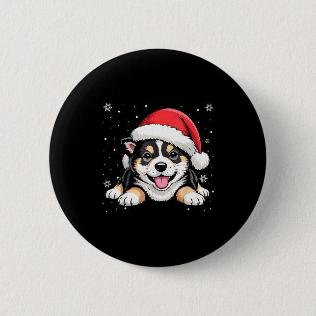 Badge Rond 5 Cm Christmas Shiba Inu Dog Wearing Santa Hat Pet Anim (Devant)