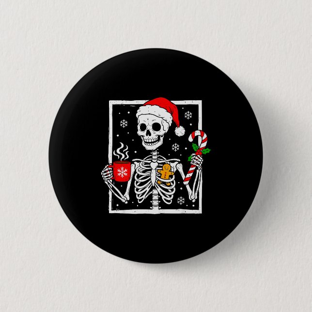 Badge Rond 5 Cm Christmas Skeleton Hat Santa Coffee Candy Cane Xma (Devant)