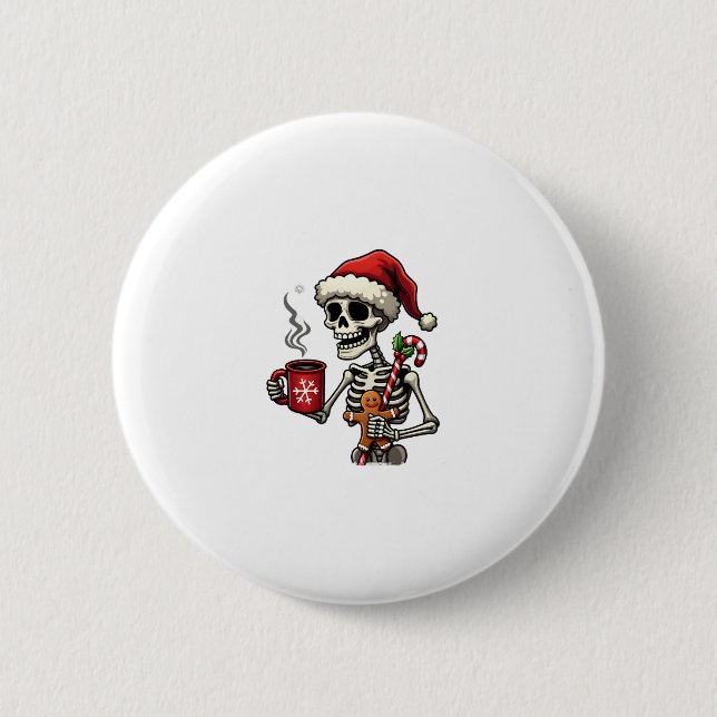 Badge Rond 5 Cm Christmas Skeleton Hot Chocolate Xmas Men Women Ki (Devant)