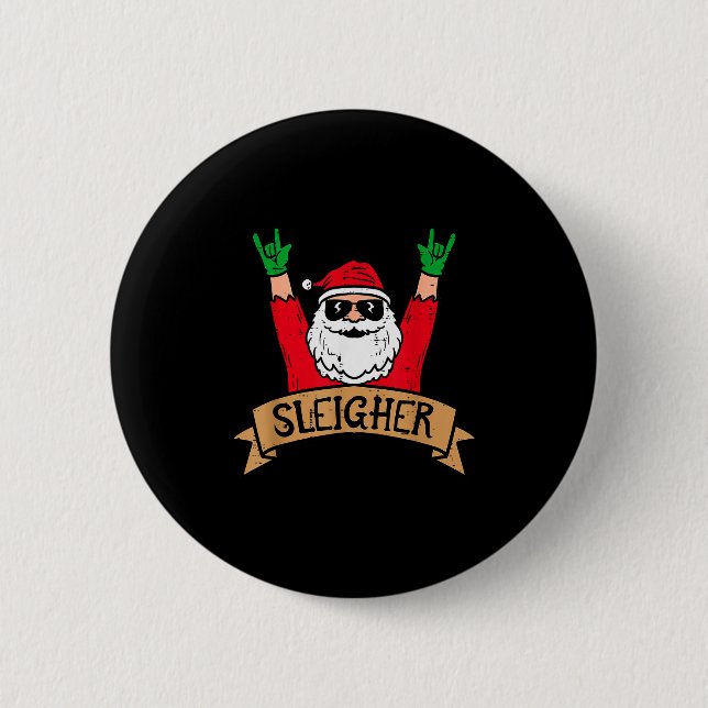 Badge Rond 5 Cm Christmas Sleigher Santa Rock Xmas Rocker Men Wome (Devant)