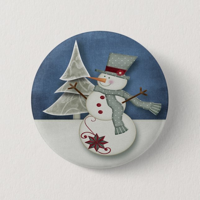 Badge Rond 5 Cm Christmas Snowman (Devant)