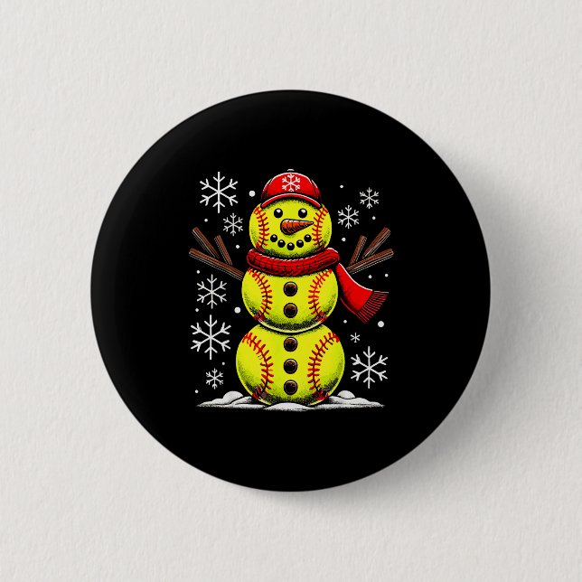 Badge Rond 5 Cm Christmas Softball Snowman Girls, Softball Christm (Devant)
