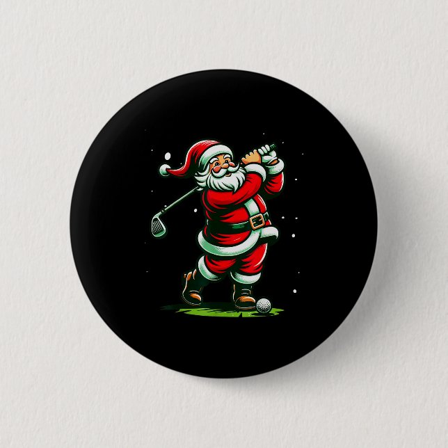 Badge Rond 5 Cm Christmas Srts, Santa Plays Golf Xmas Women Men &a (Devant)