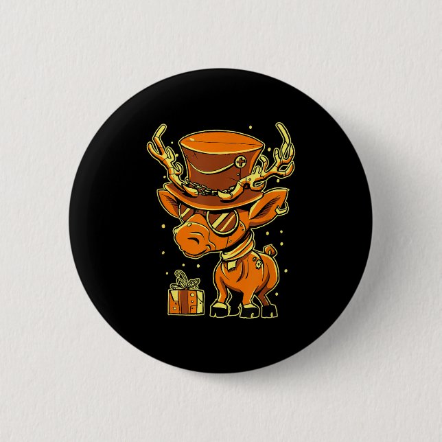 Badge Rond 5 Cm Christmas Steampunk Fancy Dress Reindeer  (Devant)