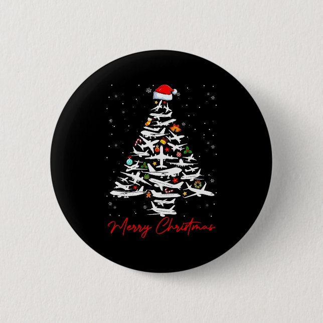 Badge Rond 5 Cm Christmas Tree Airplanes Lots Merry Christmas Men  (Devant)